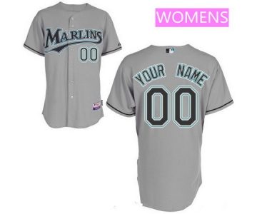 Women's Florida Marlins Gray Road Majestic Old Cool Base Custom Baseball Jersey