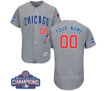 Men's Chicago Cubs Custom Gray Road Majestic Flex Base 2016 World Series Champions Authentic Collection MLB Jersey