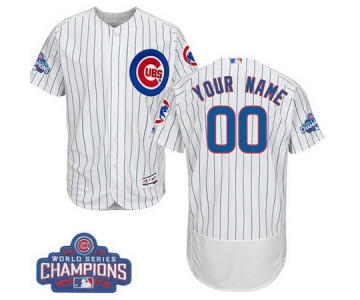 Men's Chicago Cubs Custom White Home Majestic Flex Base 2016 World Series Champions Authentic Collection MLB Jersey