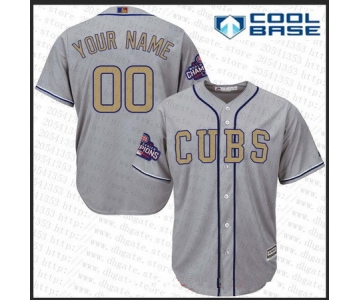 Men's Chicago Cubs Gray 2016 World Series Champions Patch Gold Program Majestic 2017 Cool Base Custom Baseball Jersey