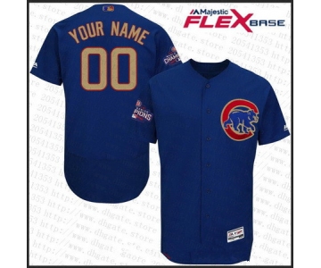 Men's Chicago Cubs Royal Blue 2016 World Series Champions Patch Gold Program Majestic 2017 Flex Base Custom Baseball Jersey