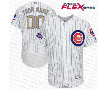Men's Chicago Cubs White 2016 World Series Champions Patch Gold Program Majestic 2017 Flex Base Custom Baseball Jersey