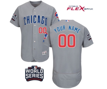 Men's Custom Chicago Cubs Customized Gray Road 2016 World Series Patch Stitched MLB Majestic Flex Base Jersey