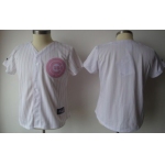 Women's Chicago Cubs Customized White With Pink Pinstripe Jersey