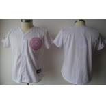 Women's Chicago Cubs Customized White With Pink Pinstripe Jersey