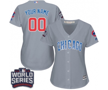 Women's Majestic Chicago Cubs Customized Authentic Grey Road 2016 World Series Bound Cool Base MLB Jersey