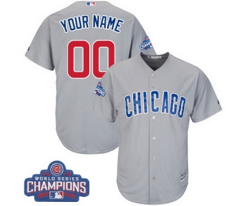 Youth Chicago Cubs Custom Gray Road 2016 World Series Champions Majestic Cool Base MLB Jersey