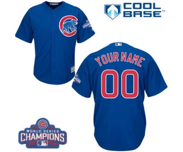 Youth Chicago Cubs Custom Royal Blue 2016 World Series Champions Majestic Cool Base MLB Jersey