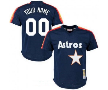 Men's Houston Astros Navy Blue Mesh Batting Practice Throwback Majestic Cooperstown Collection Custom Baseball Jersey
