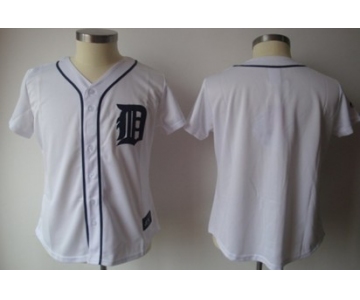 Women's Detroit Tigers Customized White With Navy Blue Jersey