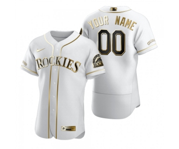 Men's Colorado Rockies Custom Nike White Stitched MLB Flex Base Golden Edition Jersey