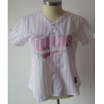 Men's Minnesota Twins Customized White Pinstripe With Pink Jersey