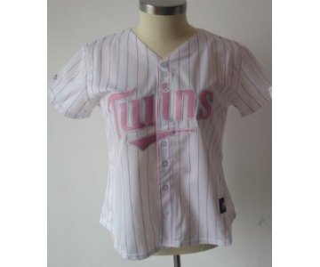 Men's Minnesota Twins Customized White Pinstripe With Pink Jersey