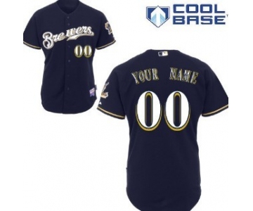 Kids' Milwaukee Brewers Customized Navy Blue Jersey