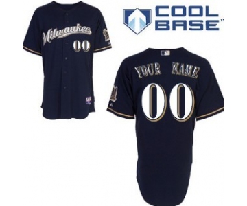 Kids' Milwaukee Brewers Customized Navy Blue With Milwaukee Jersey