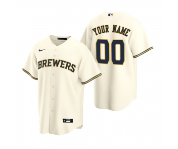 Men's Milwaukee Brewers Custom Nike Cream Stitched MLB Cool Base Home Jersey