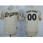 Men's Milwaukee Brewers Customized 2013 Cream MLB Majestic Jersey