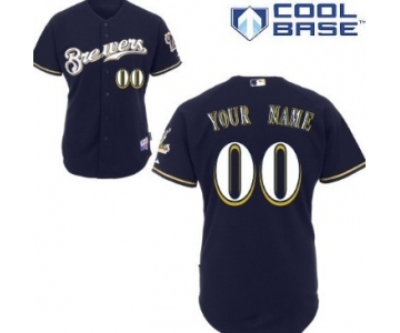 Men's Milwaukee Brewers Customized Navy Blue Jersey