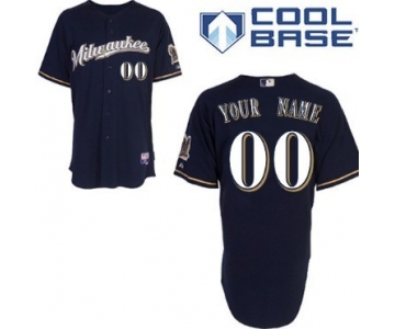 Men's Milwaukee Brewers Customized Navy Blue With Milwaukee Jersey