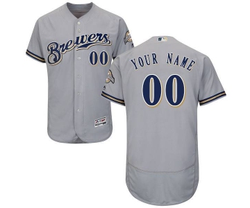 Mens Milwaukee Brewers Grey Customized Flexbase Majestic MLB Collection Jersey
