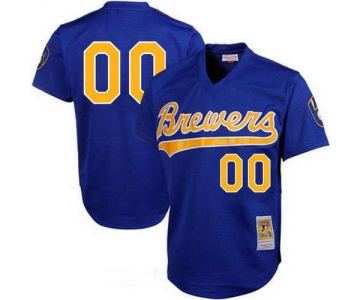 Men's Milwaukee Brewers Light Blue Mesh Batting Practice Throwback Majestic Cooperstown Collection Custom Baseball Jersey