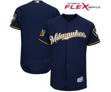 Men's Milwaukee Brewers Majestic Navy Blue 2017 Spring Training Authentic Flex Base Stitched MLB Custom Jersey