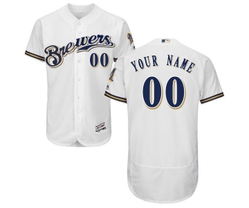 Mens Milwaukee Brewers White With Royal Customized Flexbase Majestic MLB Collection Jersey