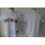 Women's Milwaukee Brewers Customized White Pinstripe Jersey