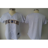 Women's Milwaukee Brewers Customized White Pinstripe Jersey