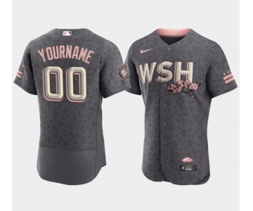 Men's Washington Nationals Customized 2022 Gray City Connect Cherry Blossom Flex Base Stitched Baseball Jersey