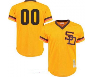 Men's San Diego Padres Gold Mesh Batting Practice Throwback Majestic Cooperstown Collection Custom Baseball Jersey