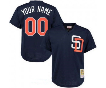 Men's San Diego Padres Navy Blue Mesh Batting Practice Throwback Majestic Cooperstown Collection Custom Baseball Jersey
