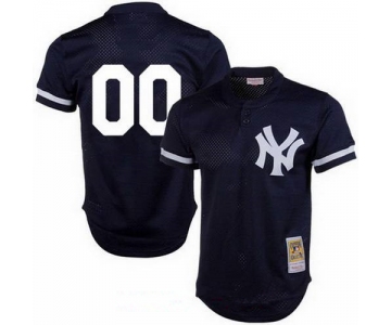 Men's New York Yankees Navy Blue Mesh Batting Practice Throwback Majestic Cooperstown Collection Custom Baseball Jersey