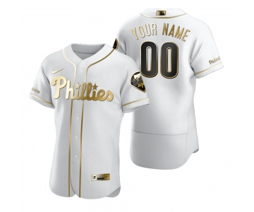 Men's Philadelphia Phillies Custom Nike White Stitched MLB Flex Base Golden Edition Jersey