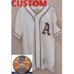 Custom Philadelphia Athletics 50th Anniversary Game Home White Flannel Jersey