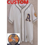 Custom Philadelphia Athletics 50th Anniversary Game Home White Flannel Jersey