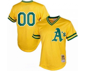 Men's Oakland Athletics Yellow Mesh Batting Practice Throwback Majestic Cooperstown Collection Custom Baseball Jersey