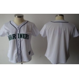 Women's Seattle Mariners Customized White With Navy Blue Jersey