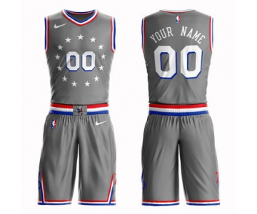 76ers Gray 2018-19 City Edition Men's Customized Nike Swingman Jersey(With Shorts)