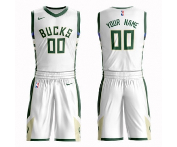 Bucks White Men's Customized Nike Swingman Jersey(With Shorts)