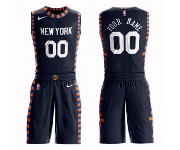 Knicks Navy 2018-19 City Edition Men's Customized Nike Swingman Jersey(With Shorts)
