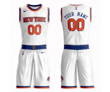 Knicks White Men's Customized Nike Swingman Jersey(With Shorts)