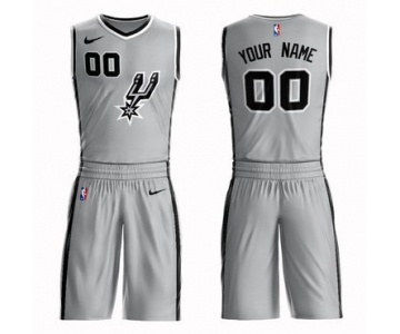 Spurs Gray Men's Customized Nike Swingman Jersey(With Shorts)