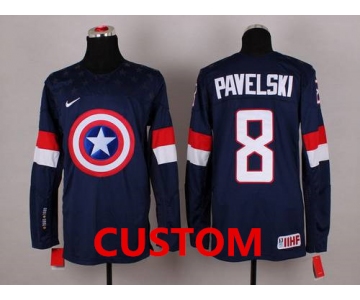 Custom 2015 Men's Team USA Captain America Fashion Navy Blue Jersey