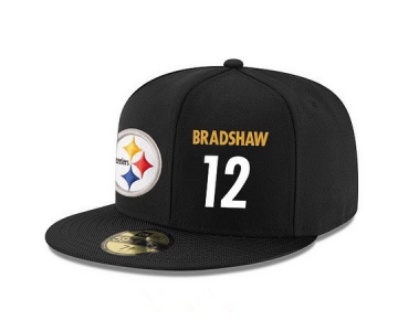 Pittsburgh Steelers #12 Terry Bradshaw Snapback Cap NFL Player Black with White Number Stitched Hat