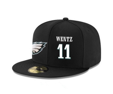 Philadelphia Eagles #11 Carson Wentz Snapback Cap NFL Player Black with White Number Stitched Hat