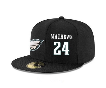 Philadelphia Eagles #24 Ryan Mathews Snapback Cap NFL Player Black with White Number Stitched Hat