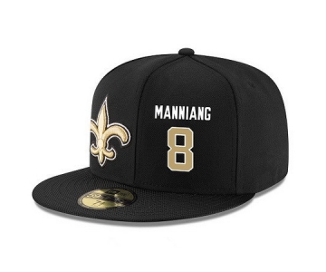 New Orleans Saints #8 Archie Manning Snapback Cap NFL Player Black with Gold Number Stitched Hat