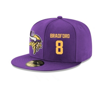 Minnesota Vikings #8 Sam Bradford Snapback Cap NFL Player Purple with Gold Number Stitched Hat