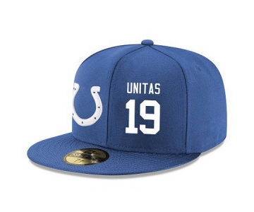 Indianapolis Colts #19 Johnny Unitas Snapback Cap NFL Player Royal Blue with White Number Stitched Hat